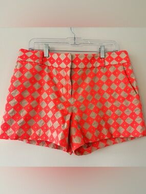 LOFT Coral and cream embroidered diamond print shorts Size 8